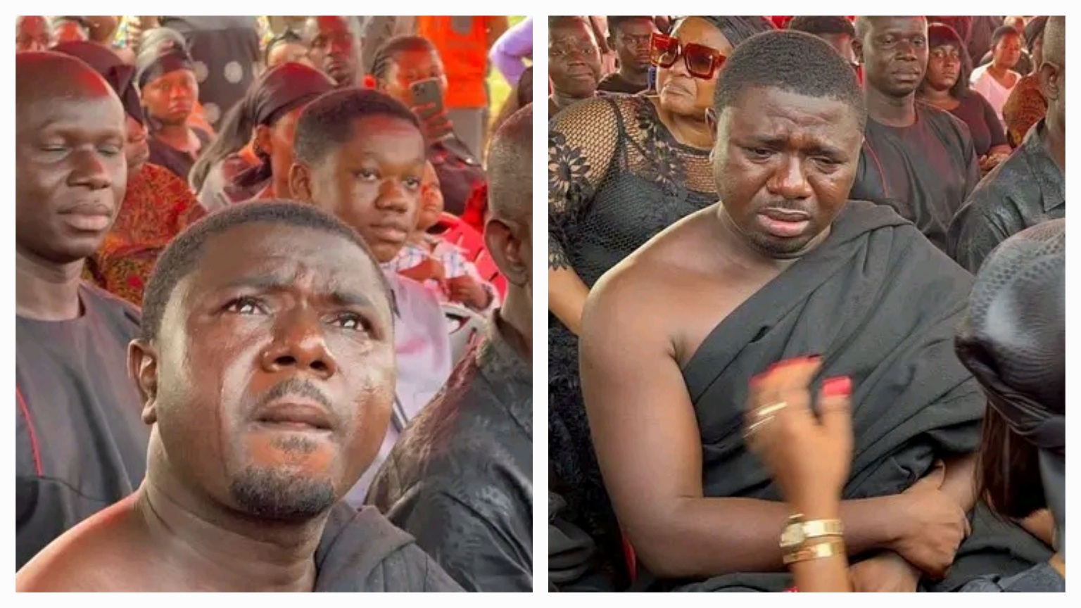 Okomfo Kolegae crying at his wife's funeral